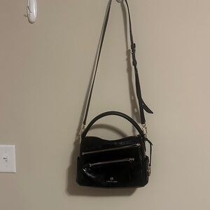 Michael Kors Black Patent Leather Crossbody Bag with Gold Hardware